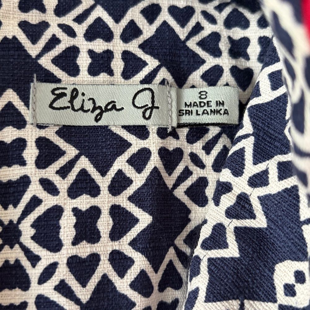 ELIZA J Classy Navy Blue White Red Sleeveless Shift Summer Nautical Dress Size 8 - Picture 3 of 4